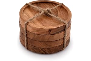 Kaizen Casa Untersetzer aus Holz für Getränke, natürliches Akazienholz, Set für Trinkgläser, Tischschutz für jeden Tischtyp 4 Stück