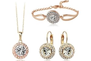 FDEETY Jewelry Set for Women Rhinestone Crystal Necklace Earrings Bracelet Set Gifts Wedding Engagement Bridesmaid Costume Dress Prom Jewelry Sets