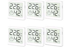 BEHOGAN 6 Stück Mini Thermometer Hygrometer Innen, Digitales Thermometer Hygrometer mit Smiley Anzeige, Temperatur und Luftfeuchtigkeitsmesser für Babyzimmer, Wohnzimmer, Büro, Gewächshau, Arbeitszimmer