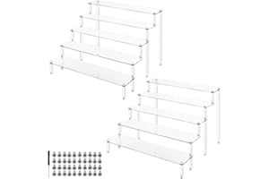 Giyiprpi 2 Espositore Acrilico Riser Trasparente, Espositori da 5 Livelli in Acrilico Scala, supporti per organizer Display Stand Per Spettacolo Cupcake Rossetto Smalto UnghieArtigianato (Rettangolo)