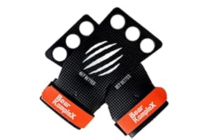Bear KompleX 3 Hole Hand Grips and Gymnastics Grips Great for Cross Fitness, pullups, Weight Lifting, Chin ups, Training, Exercise, Kettlebell, More. Protect Your Palms from rips! Carbon