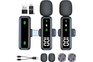 XIXIXIAXIA Microfono lavalier wireless con display a LED, microfono Lavalier con clip con riduzione del rumore, per registrazione video, Tiktok, Youtube, Vlog Podcast Content Creator (nero)