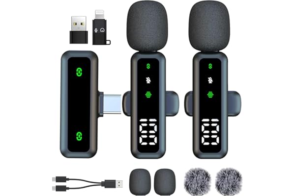 XIXIXIAXIA Micrófono Lavalier inalámbrico con Pantalla LED, micrófonos Lavalier con Clip con reducción de Ruido, para grabación de Video, Tiktok, Youtube, Vlog Podcast Content Creator (Negro)