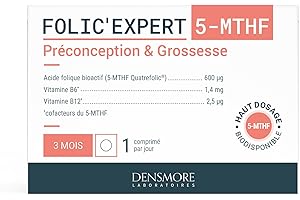 Densmore - Folic'Expert - Vitamine B9 et B12 - 600 µg d'Acide Folique - Désir d'Enfant et Début de Grossesse - 90 comprimés - Cure de 3 mois - Fabriqué en France