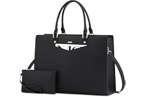 LOVEVOOK Sac Cabas Femme Sac à Main de Cours Lycee PU Cuir,Grande Capacité Sac Ordinateur Portable 15,6/17 Pouces 2 Pièces pour Travail Affaires Voyage Université