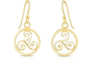 DTPsilver® Małe kolczyki wiszące ze srebra próby 925, pozłacane żółtym złotem, różowym złotem lub dwukolorowym - celtyckie triskel - długość: 29 mm - Średnica: 15 mm