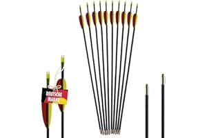 BSW - BogenSportWelt Black Bolt Fiberglaspfeile 32 Zoll für Lang- und Recurvebögen bis 30 lbs – 10er Set mit gelb-roter Kunststoffbefiederung, Abgerundeter Blechspitze, Kunststoffnocke