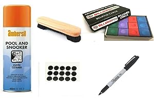 cueball16 CLEANING/VALET KIT For POOL/SNOOKER 6,7,8 ft TABLES, Includes BRUSH, CLOTH CLEANER, Spots, Pen, R.L.B.C. Sales Instruction Sheet, Box of 12 MIXED Chalks
