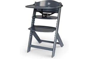 KK KINDERKRAFT Kinderkraft Krzesełko do karmienia ENOCK 3w1, Drewniane krzesło dla starszaka, Regulowana wysokość siedziska, Zdejmowana tacka, Regulacja podnóżka, Ergonomiczne oparcie, Pasy bezpieczeństwa, Szary