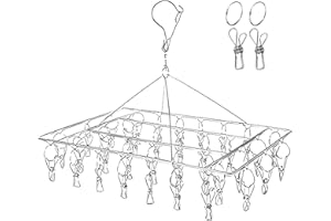 Qualsen Corde à Linge Acier Inoxydable avec 36 Attaches en métal pour Chaussettes, vêtements de bébé,Soutiens-Gorge, Serviettes, sous-vêtements, Bonnet, écharpe (rectangulaire)
