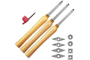 ASIEG TOOL Mini Carbide Tipped Wood Lathe Turning Tools Combo Set Rougher Detailer Finisher with Wood Handle and Diamond Round Square Carbide Inserts，3pcs