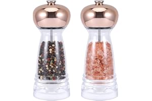 Vevouk Juego de Dos Molinos de Sal Rose Gold, Dorado Rosado, Salero Pimentero Transparente
