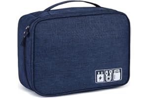 Megcdtr Electronic Organizer, Travel Cable Organiser Bag, Universal Carry Travel Gadget Bag, Waterproof Electronics Accessories Storage Case for iPad Cables Chargers Hard Drive Power Bank (Navy)