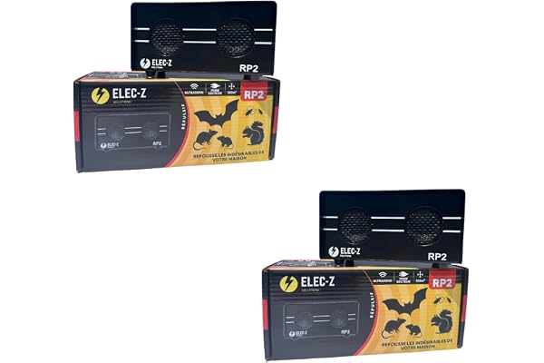 SATENCO LOT 2 x RP2 Répulsif Ultrasons Anti Rongeurs Rats Souris Chauve Souris Puces Tiques Araignées sur 325m2
