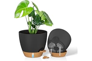 ZMTECH Pots de 25 cm avec Trous de Drainage Jardinières Auto-Arrosantes avec Orifice d'Arrosage Pot de Fleurs en Plastique pour Plantes d'Intérieur Et d'Extérieur (Lot de 2, Noir)