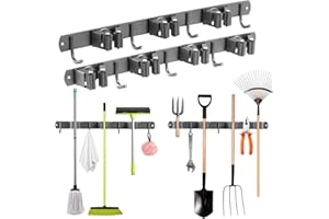 DEVESANTER Besenhalterung Wand，2 Stück Edelstahl Besen Mop Halter，Wandhalterung Gerätehalter Ohne Bohren，mit 7 Halter und 7 Haken für Zuhause,Küche,Badezimmer,Garage,Garten（grau）