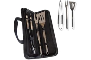 PROMO SHOP Kit Barbacoa 3 Piezas · Accesorios Barbacoa en Acero Inoxidable de Alta Resistencia · Incluye Espátula, Tenedor y Alicates de Gran Resistencia al Calor