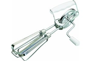 KitchenCraft roterande handvisp, manuell mixer i rostfritt stål, plasthandtag, silver/vit, 6,5 x 13 x 27,5 cm