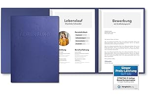 STRATAG 3 Stück 3-teilige Bewerbungsmappen Blau mit 2 Klemmschienen in feinster Lederstruktur
