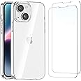 NEW'C Cover per iPhone 14 (6,1") Gel TPU in silicone ultra trasparente e 2 × vetro temperato per iPhone 14 (6,1"), Pellicola 