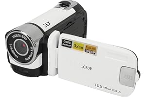 Akozon Cámara de Vídeo Digital, 1080p 16mp Cámara Digital 2,4 Pulgadas Pantalla Giratoria Videocámara 16x Zoom HD Grabadora de Vídeo con Luz de Relleno (White)