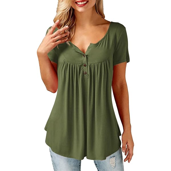 Amoretu Women's V Neck Long Sleeve T-Shirt - Loose Fit Tunic Top In Green, Size XXL (95% Rayon, 5% Spandex) - View #8