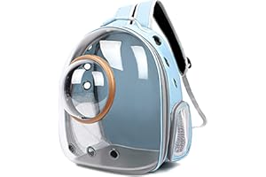 Galatée Sac à Dos pour Chat, Sac à Dos pour Chat en Plein Air, Sac à Dos Transparent pour Chien, Sac à Dos pour Animaux De Compagnie à Capsule Spatiale Ventilée(Bleu Clair, Couverture Transparente)