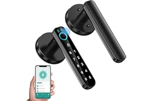 OFFTV Fingerprint Door Lock, Biometric Smart Code Lock with Password Keyboard, Keyless Entry Handle, for Bedroom, Home, Hotel, Office, Apartment (Black with App)