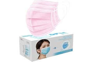 LEMOONER 50/100/200 pack UK Comfortable Breathable 3-ply Non-Woven Disposablē_Face_Masks With Elastic Earloop outdoor of Mouth Protection Bandanas High Filtration & Ventilation Security (Pink-50 pcs)
