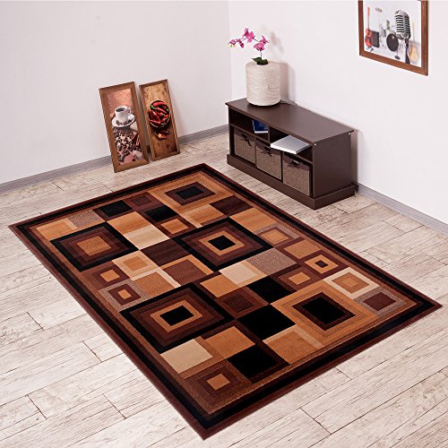 Designer Teppich Modern - Muster Karo Viereck in Braun - Top Wohnzimmer Design - Viele Größen Neuheit 200 x 300 cm