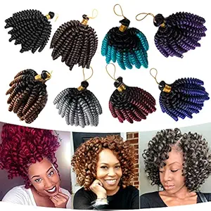 6 Inch Jamaican Bounce Crochet Hair Jumpy Wand Curl Crochet Braids Hair Synthetic Short Curly Crochet Braiding Hair for Black Women Ombre Black to Dark Blonde 20 Roots 3 Lots/pack 180g