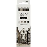 Copic Ciao Shade Set "Dark Warm Gray", 3 x Dual Marker Pens with Medium and Brush Tips, Including Multiliner Warm Grey 0.5 mm