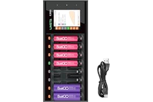 LIMETA 8-Slot Universal Battery Charger with Speedy Smart Fast Charging, LCD Display, Type-C QC3.0 Output,Designed for AA, AAA, Li-ion, LiHv, Ni-MH, Ni-Cd, LiFePO4 Rechargeable Batteries…