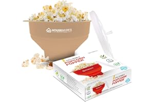 BRENSTEN Collapsible Silicone Microwave Hot Air Popcorn Popper Bowl With Lid and Handles (Tan)
