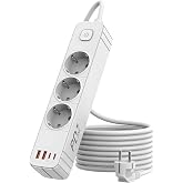 ANRMESUN Power Strips with 3 Outlets and Switch, Multiple Charging Sockets 2 USB A and 2 USB C (PD 20W), Surge Protection, 1.