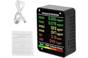URPIZY Détecteur de CO2, moniteur infrarouge de CO2 6 en 1, moniteur de qualité de l'air intérieur, PM2.5, PM10, HCHO, TVOC, CO et CO2 multifonction pour la maison, le bureau, la voiture