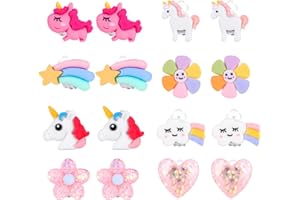 Chutoral 8 Pairs Kids Clip On Earrings for Girls, Princess Earrings Clip on Jewelry Dress Up Earrings Unicorn Clip On Earrings for Kids Girls