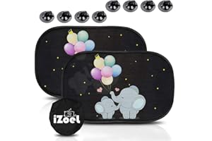 iZoeL Parasole Auto Per Bambini, 2 Pezzi Parabrezza Finestrino Laterale, Motivo Elefante, Autoadesivo, 8 Ventose, Custodia, 51 x 31 cm, Universale Protezione Solare E UV