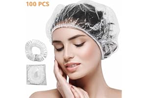 SOFTCUTELEE Shower Caps Clear Plastic Elastic Bath Cap Waterproof Hair Caps for Spa, Home Use, Hotel and Hair Salon Supplies Portable Travel, Transparent - 100 Pcs