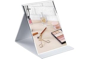 ‎PETAFLOP PETAFLOP Schminkspiegel 25,5 x 18 cm mit PU-Leder-Etui, Klappbar, Einstellbarer Neigung – Leicht und Kompakt für Reisen und Zuhause, Weiß