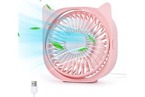 AMBANDIER Desk Fan USB Small Mini Desk Fan Desktop Table Fan By USB Powered, 4 Inch Portable Silent Fan, 3 Speeds USB Fan, 360°Rotatable Strong Airflow Cooling Fan Car Home Bedroom Office Library Outdoor Travel