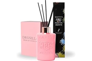 RAPTUS Drusilla Milk & Vanilla Diffusore Profumo Ambiente 300ml con Bastoncini in Legno Naturale Fragranza Dolce e Rilassante con Note di Vaniglia e Muschio Bianco Bottiglia in Vetro Rosa