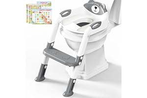 KYYOKE Asiento de inodoro infantil con escalera y una tarjeta adhesiva para entrenamiento de inodoro, asiento de inodoro para niños pequeños y niñas, plegable y regulable en altura