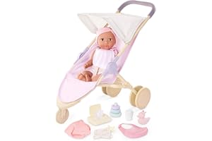 LullaBaby - Ensemble Poupée Bébé et Poussette de Jogging - Poupée Bébé garçon réaliste de 36 cm - Ensemble Couches et Accessoires de Soins - Yeux Bruns et Corps Souple - Jouet d'éveil - 2 Ans et +