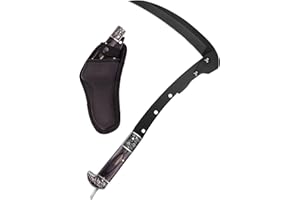 WODGOD Folding Sickle, Black Sharp Folding Scythe With 2 Sections, Hand Sickle Knife Wooden, Portable Safety Folding Sickle Knife With Sheath