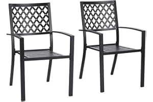 PHIVILLA PHI VILLA Metall Terrasse im Freien Esszimmer Stühle Satz von 2 stapelbar Bistro Deck Stühle für Garten Hinterhof Rasen, schwarz