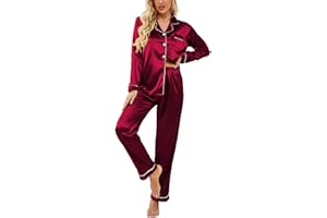Ekouaer Pyjama Femme Manches Longues,Pyjama Set Femme Ensembles de Pyjama Femme en Satin Vêtements de Nuit Femme 2 Pièces