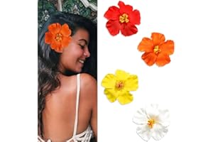 IOURVYA Lot de 4 barrettes à cheveux en forme de fleurs hawaïennes pour femme - 8,75 cm - Pour les vacances à la plage et les fêtes - Accessoires d'été