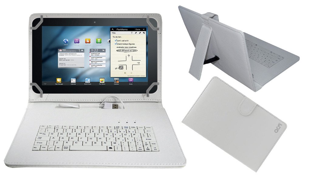 Acm USB Keyboard Case Compatible with Universal 10.1" 10" Any Tab Tablet Cover Stand Study Gaming Direct Plug & Play - White