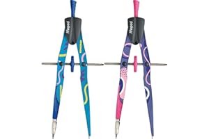 Maped - Compás con Bigotera - Precision System Fancy - Caja con 3 Piezas - Incluye 1 Bigotera, 1 Abrazadera Universal y 1 Estuche de Minas - Diseño Lúdico